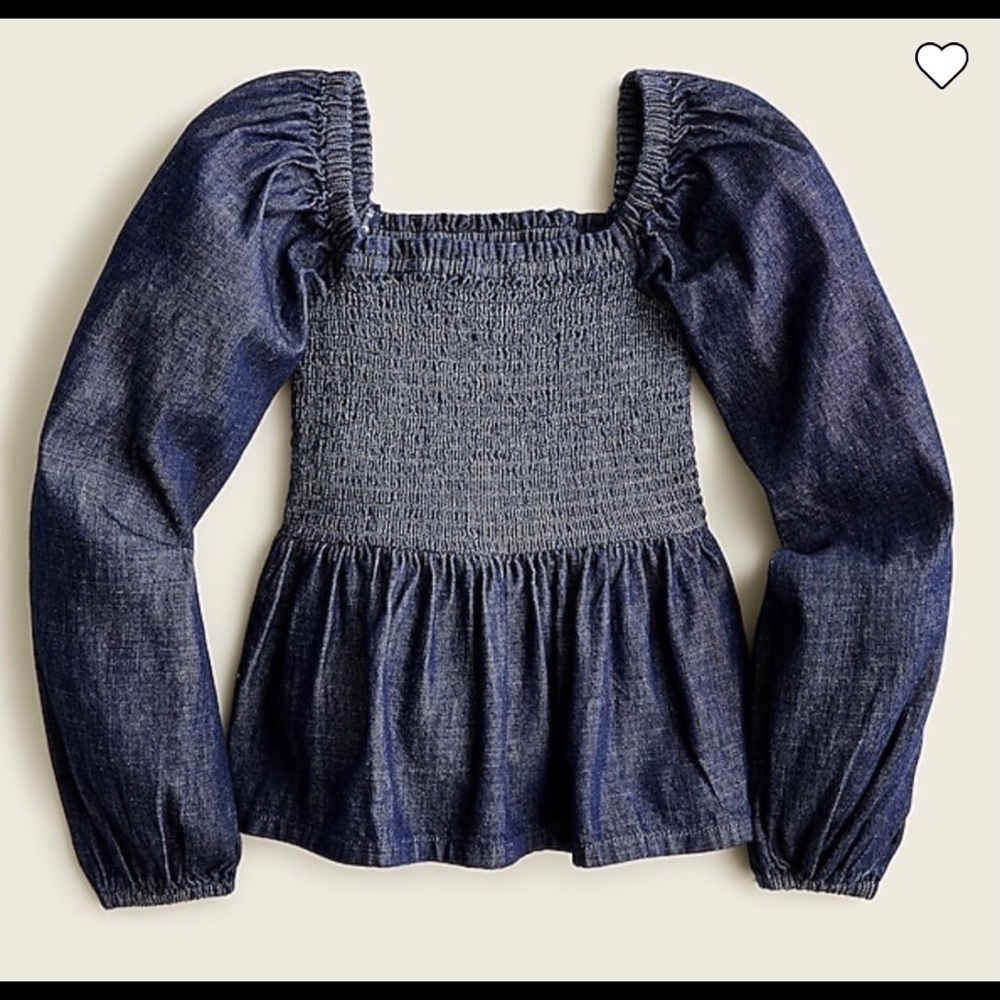 J. Crew Puff Sleeved Chambray Smocked Top in Birch Wash - Picture 4 of 7
